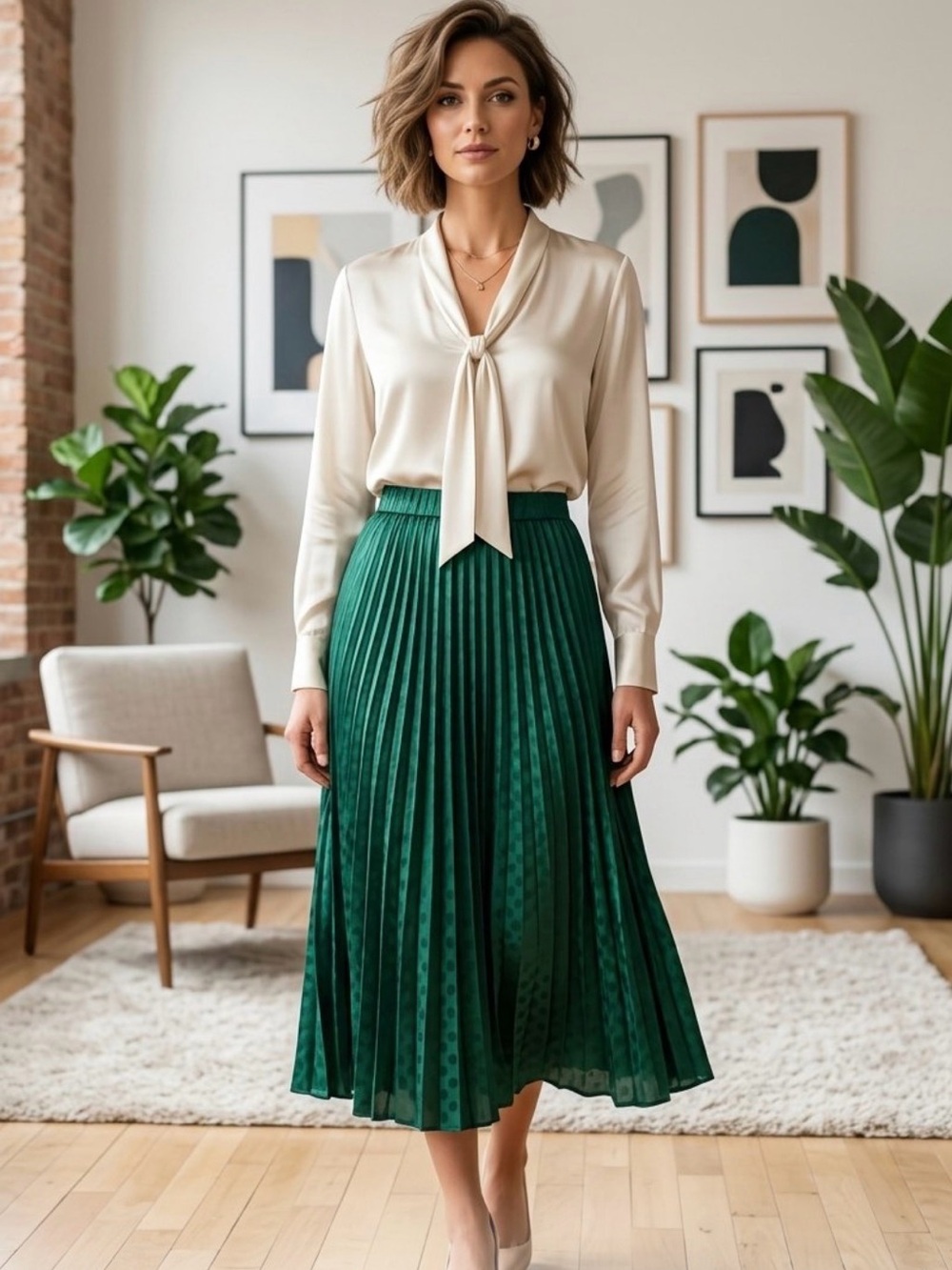 Max Studio Jacquard Shine Dot Pleated Skirt In Rich Emerald Sz M - Picture 6 of 12